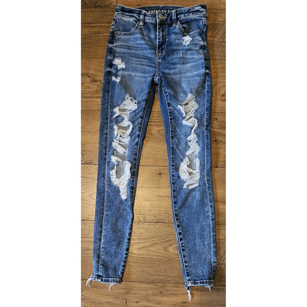 AMERICAN EAGLE NEXT LEVEL STRETCH DISTRESSED HI RISE JEGGING‎ JEANS SIZE 0R